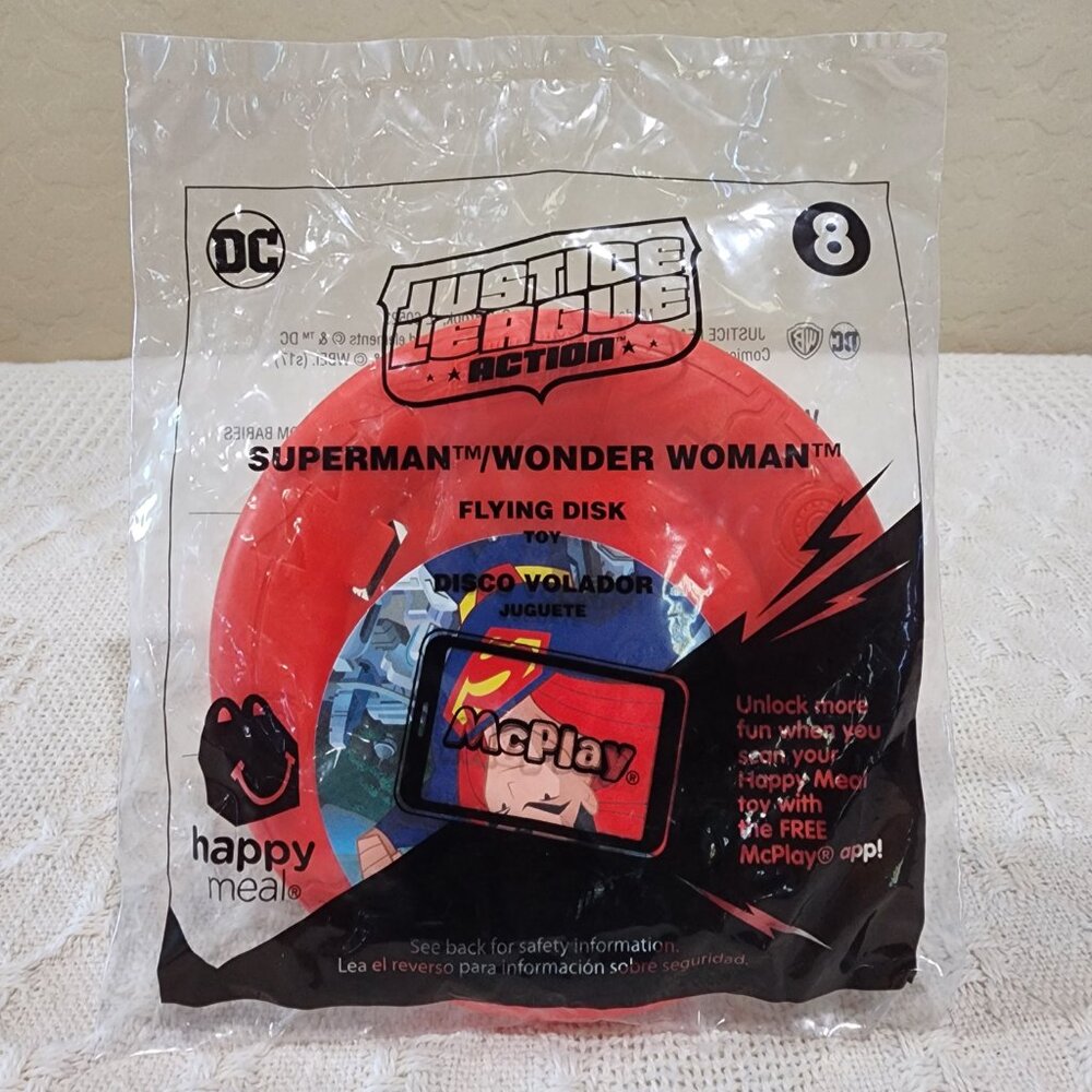 2018 JUSTICE LEAGUE SUPERMAN WONDER WOMAN FLYING DISK #8 McDonald Happy Meal Toy